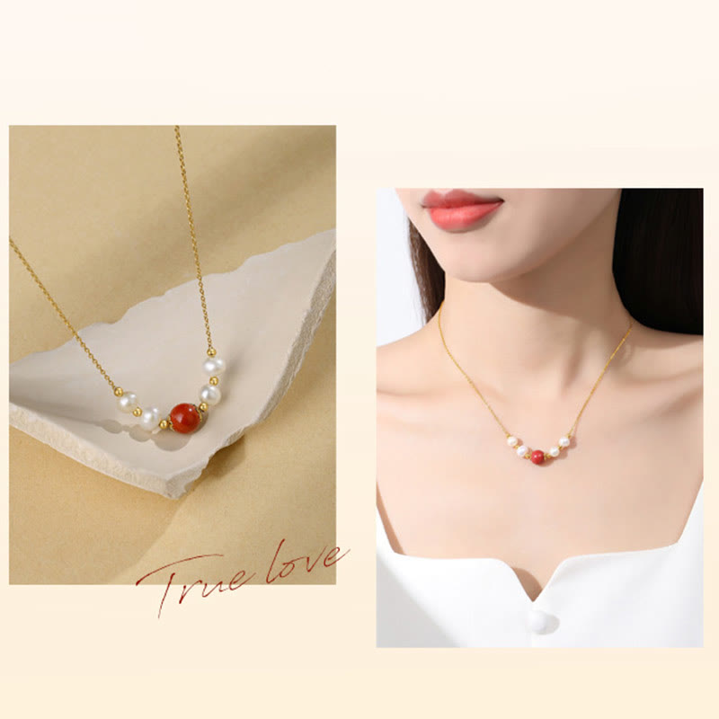 Collier de perles de guérison en argent sterling 925, perles et cinabre