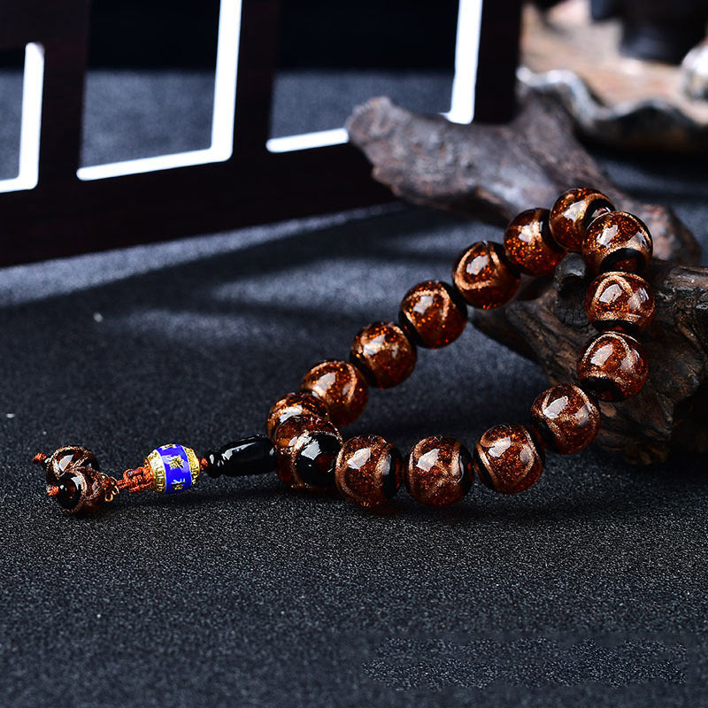 Bracelet de guérison tibétain en agate veine de dragon 14 mm
