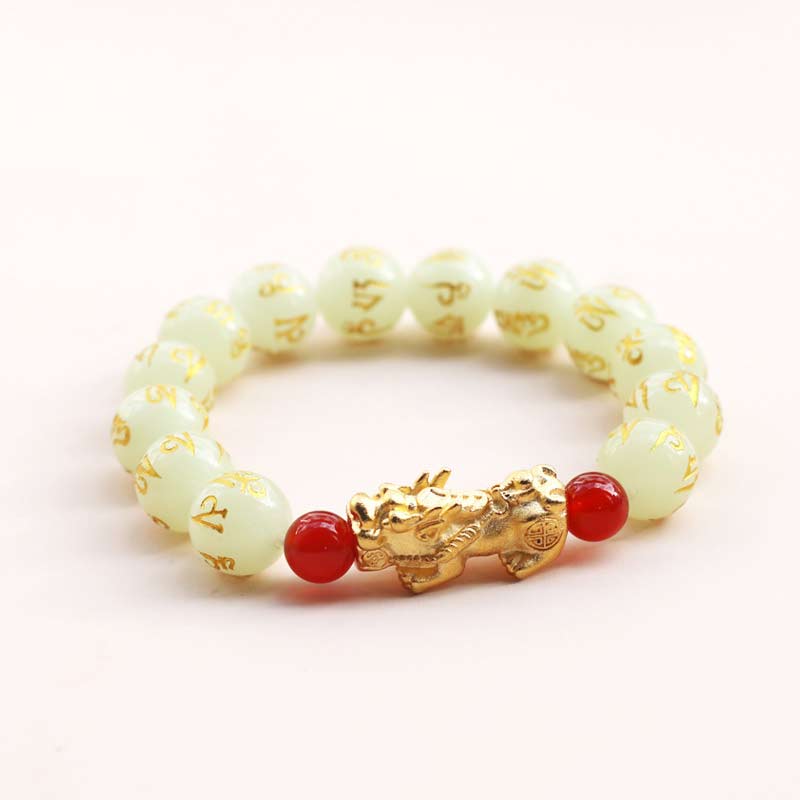 Unisex 16mm Pixiu Glowstone Wealth Bracelet for Luck