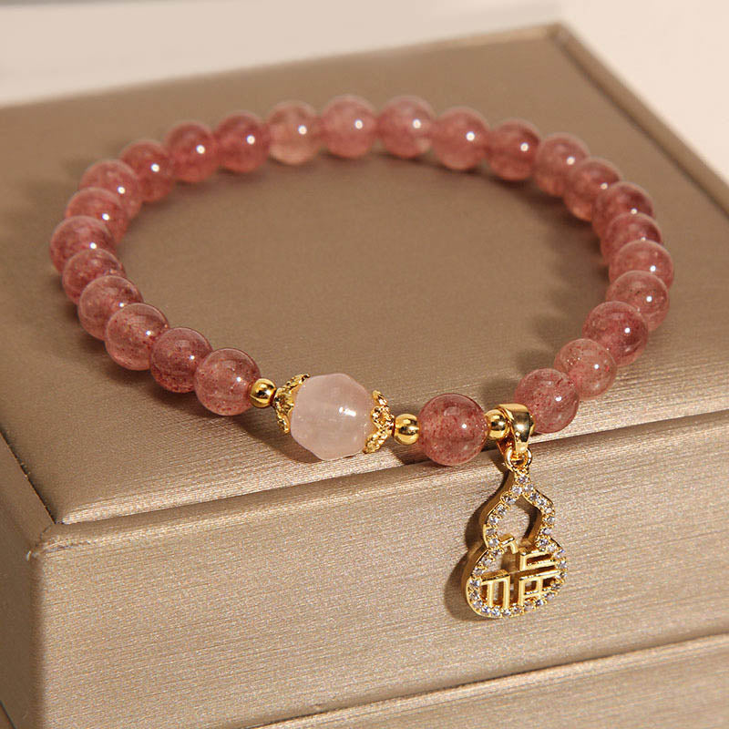 Bracelet d'énergie positive en quartz fraise avec breloque Fu