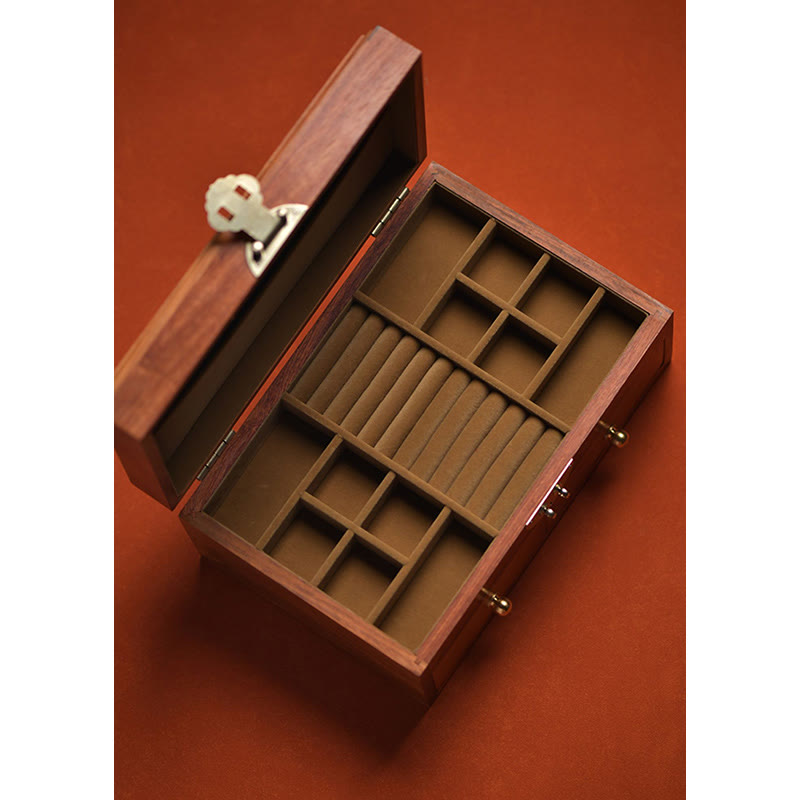 Coffret de rangement pour bijoux fait main en bois de santal rouge antique et palissandre