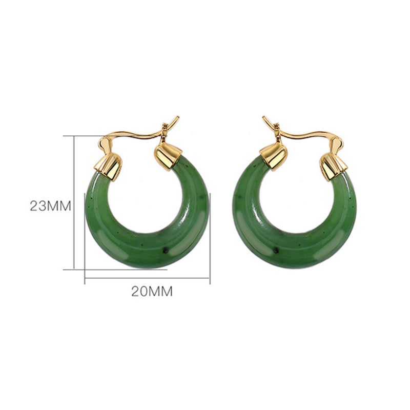 Boucles d'oreilles pendantes porte-bonheur en jade cyan Hetian plaqué or 23 mm