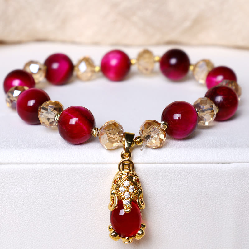 Bracelet de protection œil de tigre rouge avec breloque renard PiXiu