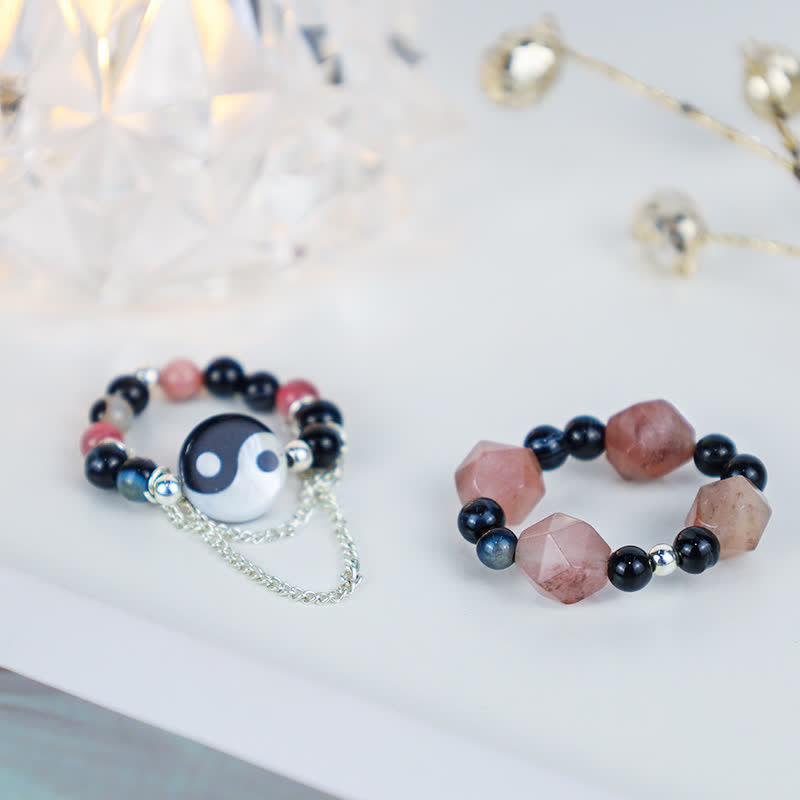 Bague de chance d'équilibre réglable en agate Yin Yang