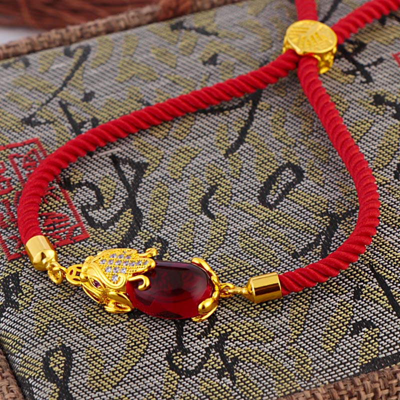 Bracelet Pixiu en agate rouge ajustable pour la richesse et la chance