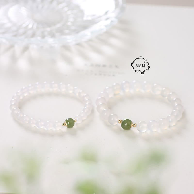 Bracelet porte-bonheur en jade et agate blanche de 8 mm pour la positivité
