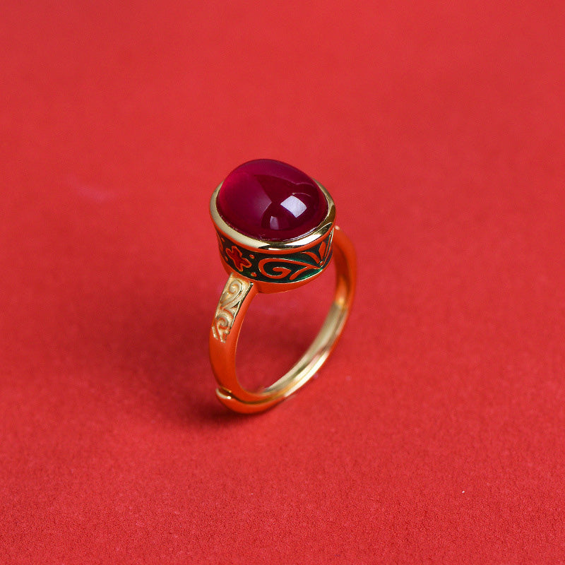 Bague courage réglable en argent et corindon rouge, bijou spirituel