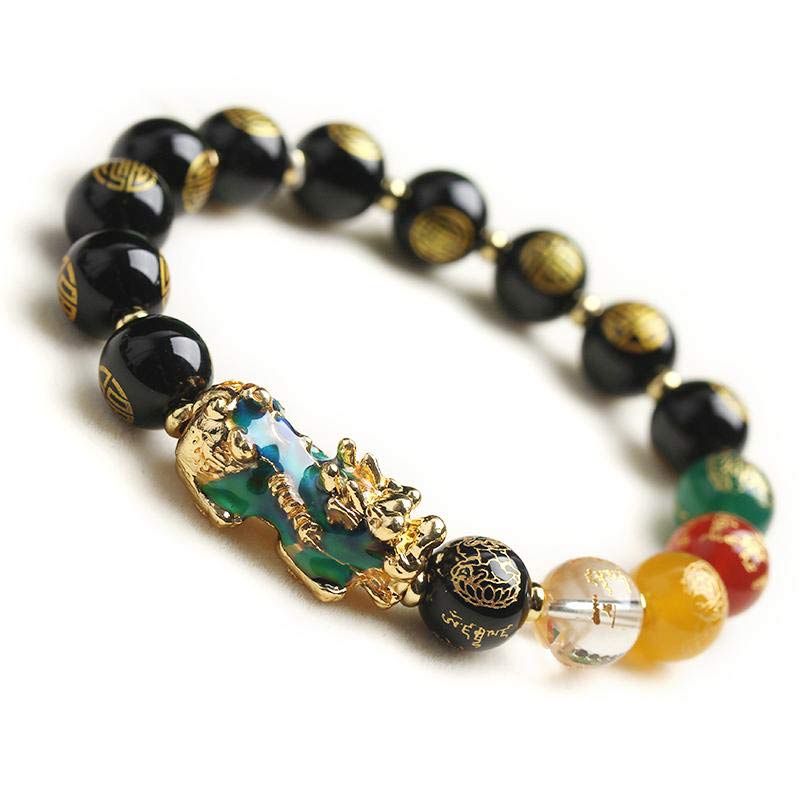 10mm Color-Changing Pixiu Obsidian Luck Bracelet for Feng Shui