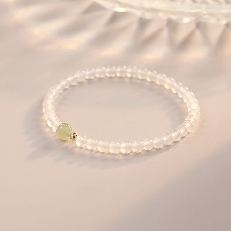 Bracelet de protection porte-bonheur en jade et agate blanche naturelle 15 cm