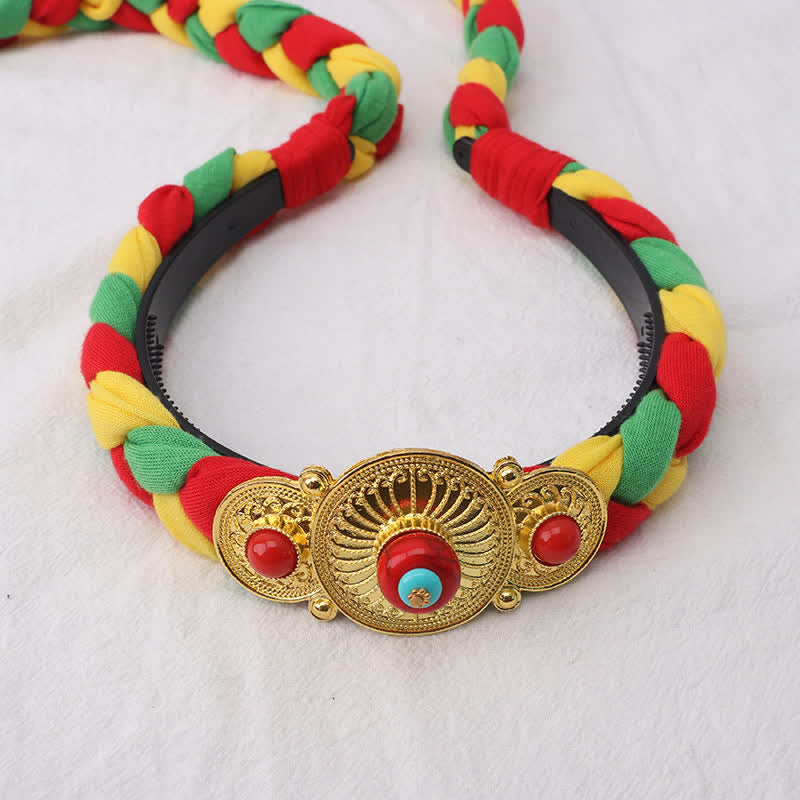 Accessoires pour cheveux spirituels en cuivre avec perles à pompons tibétaines colorées