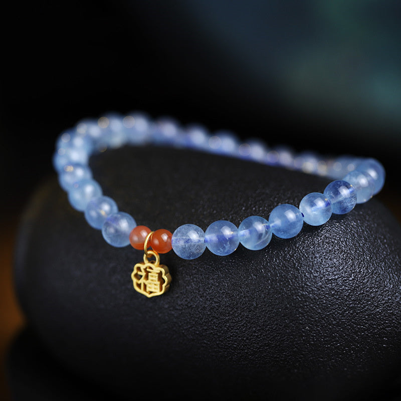 Bracelet à breloques de guérison en aigue-marine et agate rouge de 8 mm