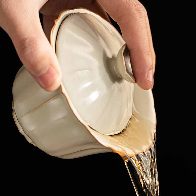 Service à thé Gaiwan en céramique beige à motif de fleurs de prunier, 120 ml