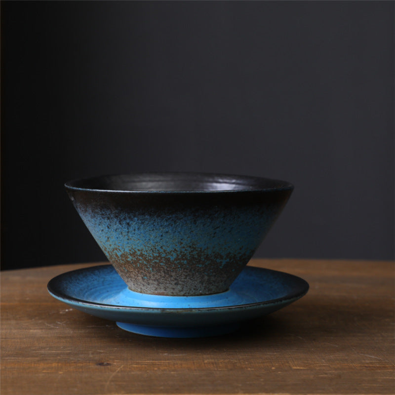 Ceramic Planet Design Coffee Mug with Saucer - Rough Pottery
