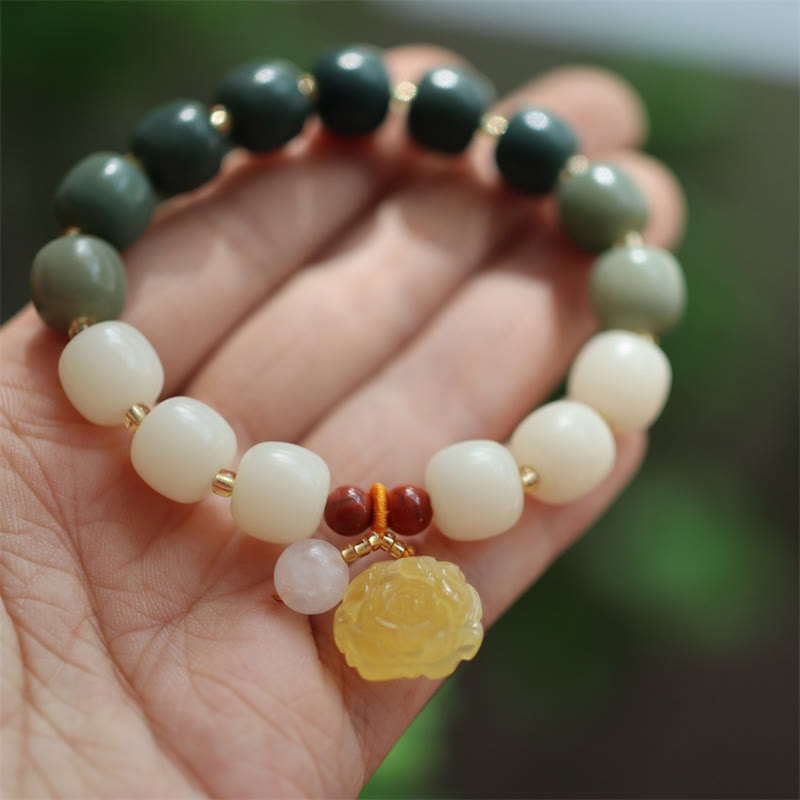 Bracelet Lotus unisexe avec perles de Bodhi, d'ambre et d'agate rouge