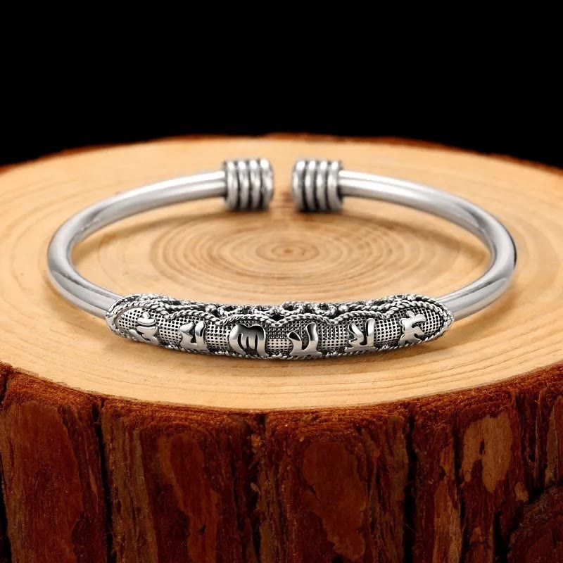 Bracelet manchette unisexe en cuivre blanc Om Mani Padme Hum Peace
