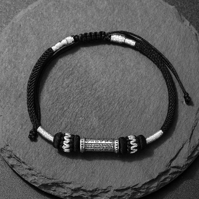 Bracelet en corde tressée en argent 925 Om Mani Padme Hum