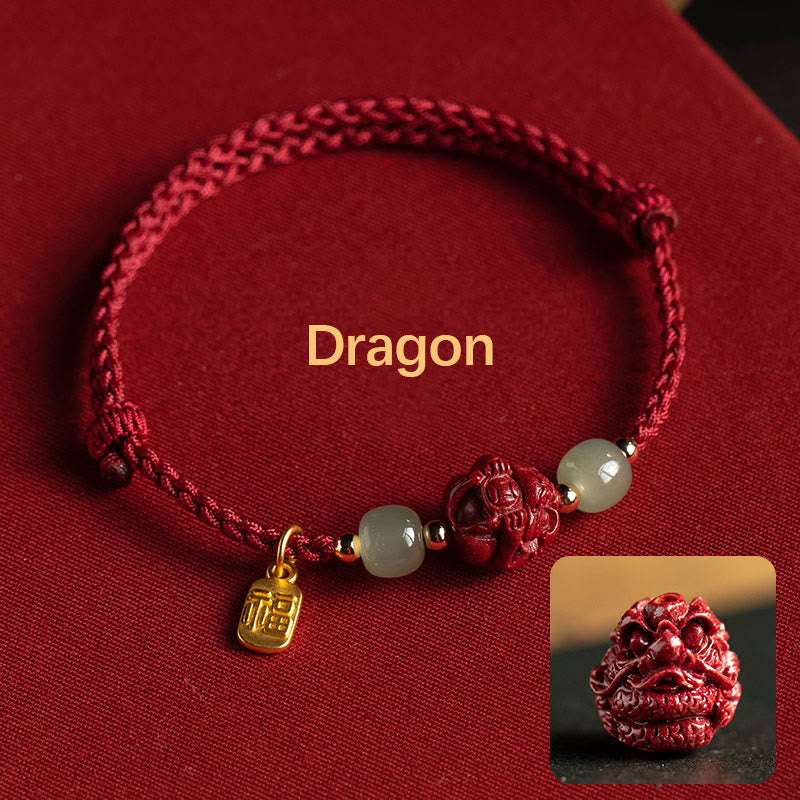 Chinese Zodiac Jade Fu Luck Rope Bracelet