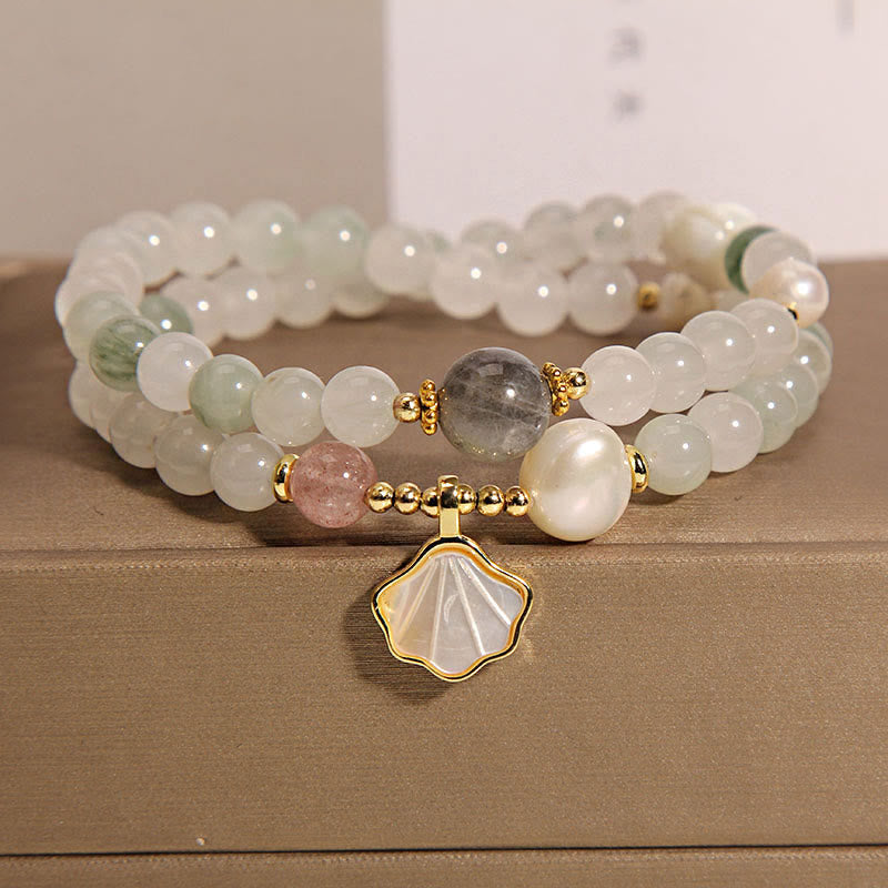 Bracelet porte-bonheur double couche en coquillage de jade, perles de 8 mm