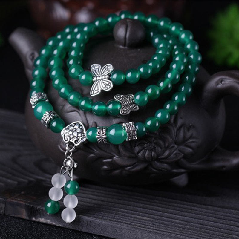 Bracelet de soutien papillon en agate verte de 6 mm