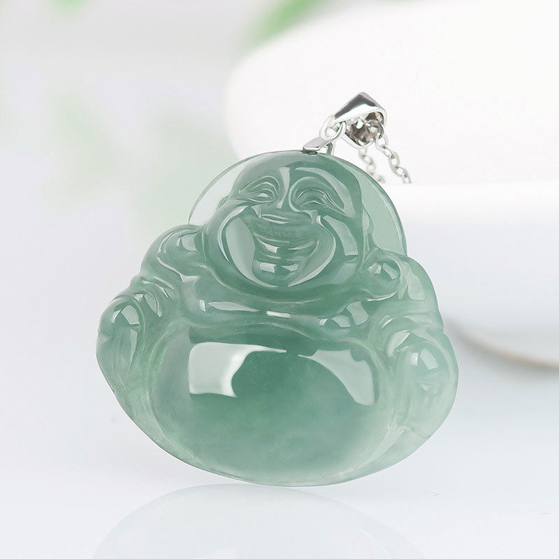 Collier en jade avec pendentif Bouddha rieur | Protection et calme