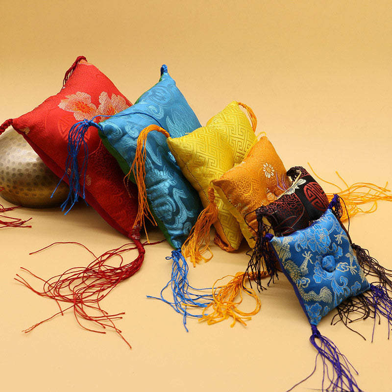 Coussin pour bol chantant tibétain 10-16 cm avec décoration à pompons