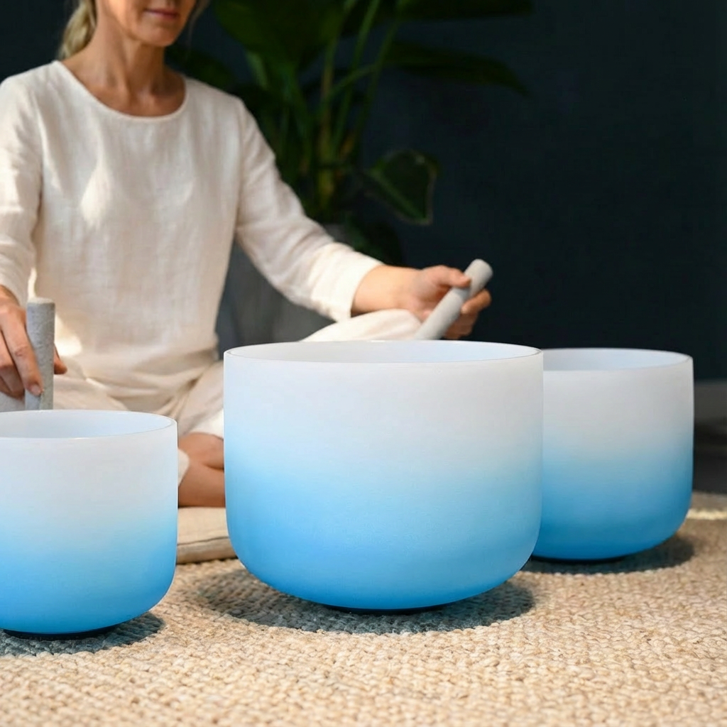 Ensemble de bols chantants en cristal à gradient de chakra