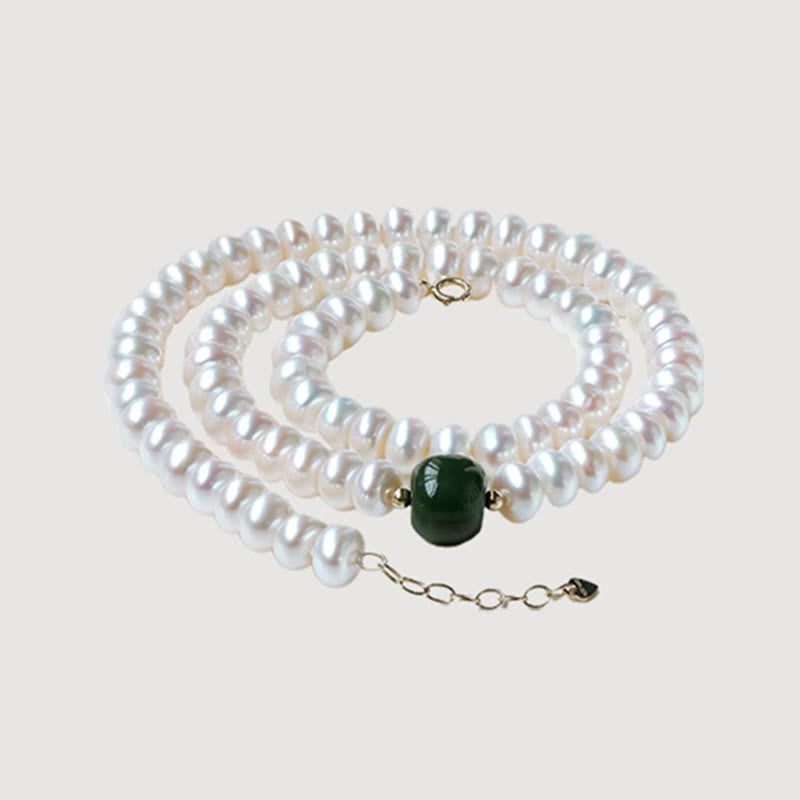 Collier et bracelet en perles de jade Hetian et aigue-marine 42 cm