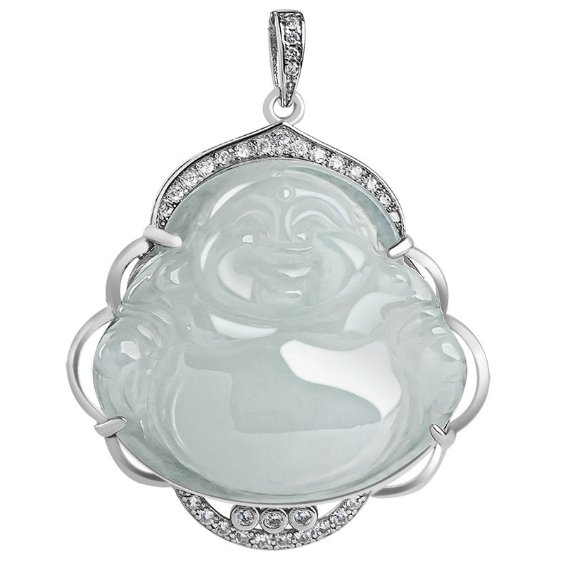Collier en argent sterling 925 et jade | Bouddha rieur Abondance