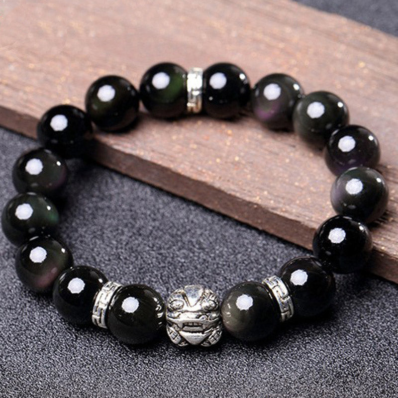 12mm Rainbow Obsidian PiXiu Blessing FengShui Bracelet