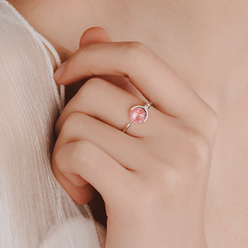Bague apaisante en cristal rose de 6 mm favorisant l'amour-propre