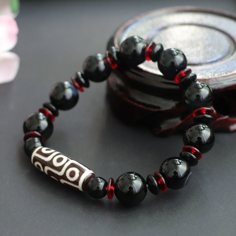 Bracelet de protection en perles dzi à neuf yeux en onyx noir