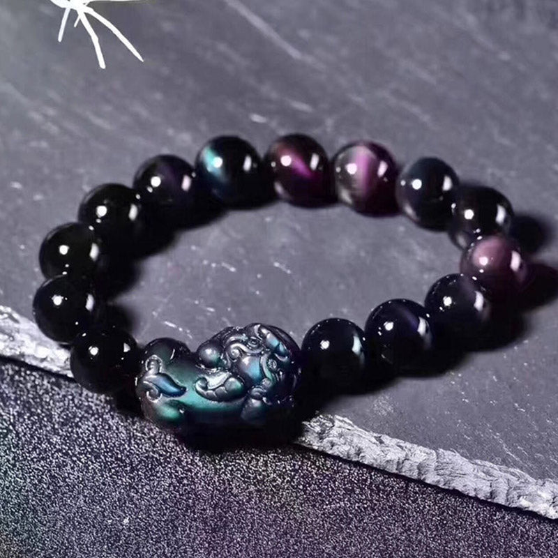 8mm Rainbow Obsidian Pixiu Bracelet for Luck