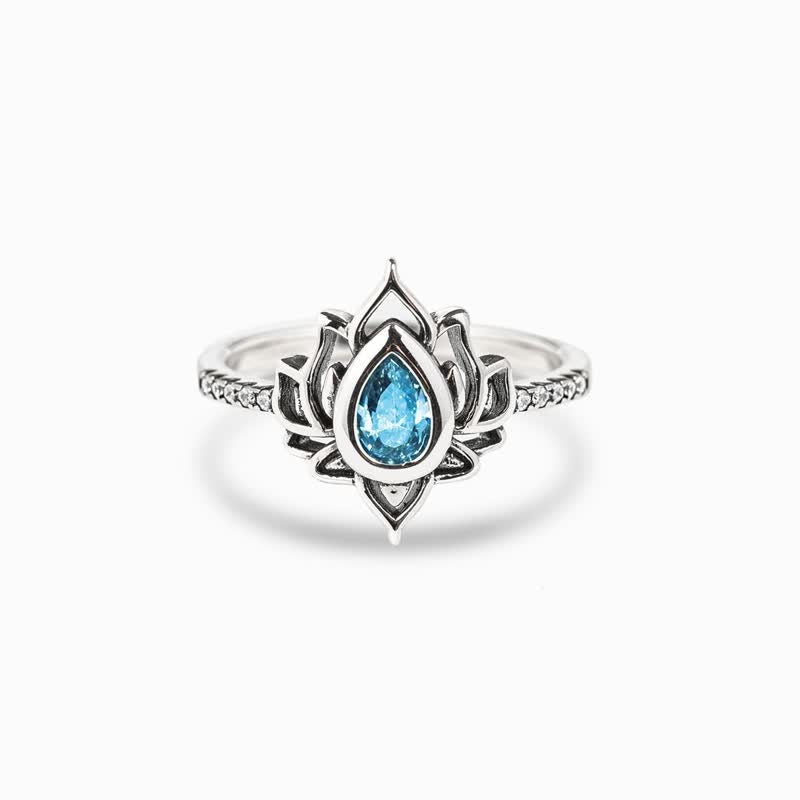 Bague de bénédiction en argent sterling avec lotus pour la protection