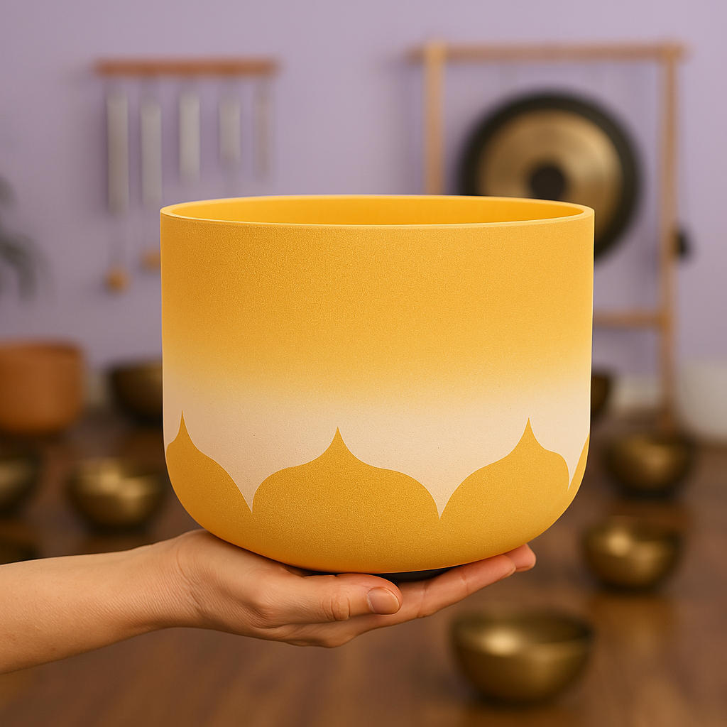 Bol chantant en cristal à motif de lotus doré de 8 po