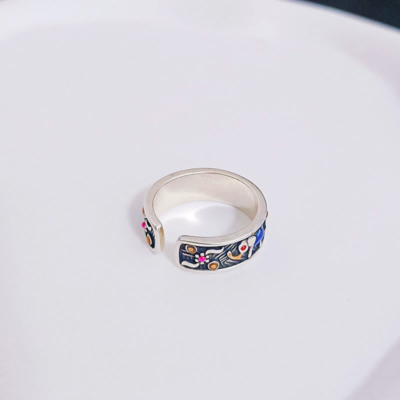 Bague ajustable en cuivre et argent représentant un éléphant coloré