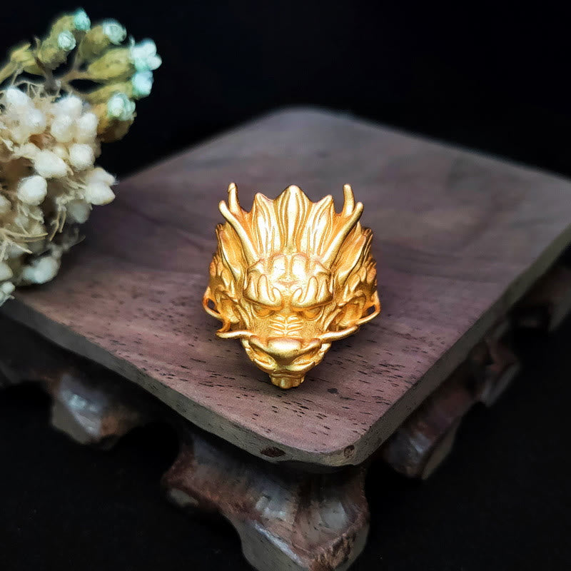 Bague de protection porte-bonheur réglable en forme de dragon doré