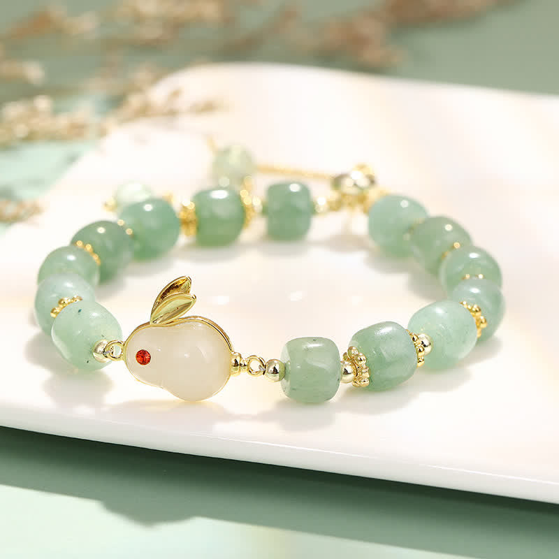 Green Aventurine Rabbit Luck Bead Bracelet for Positive Energy