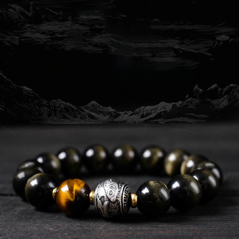 Bracelet de protection en obsidienne arc-en-ciel et obsidienne dorée 8 mm
