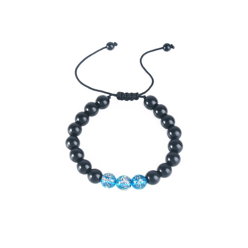 Bracelet de force en obsidienne noire de 10 mm avec pierre lumineuse