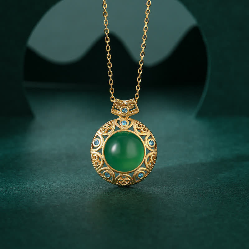 Collier de force en calcédoine verte et jade blanc Hetian