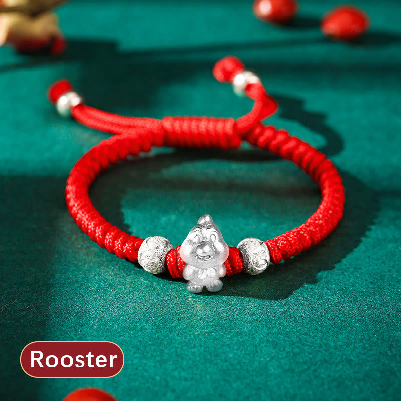 999 Sterling Silver Chinese Zodiac Kids Red Rope Luck Bracelet