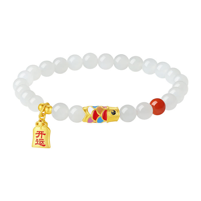 Bracelet de protection, de chance et de bonheur en jade blanc Hetian