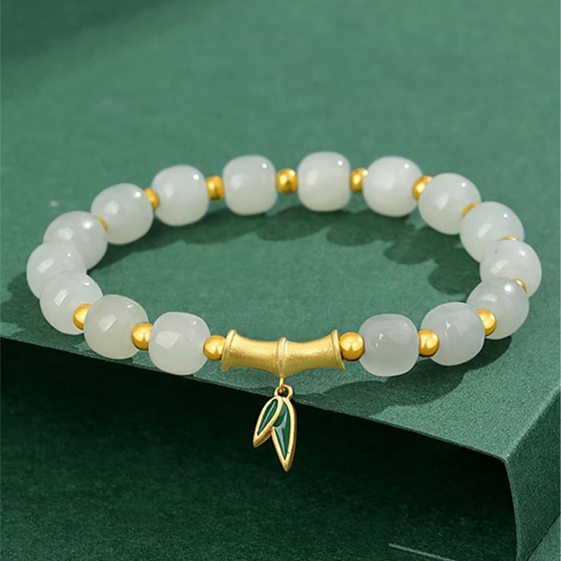 Bracelet de protection en argent sterling et jade blanc 6 x 7 mm