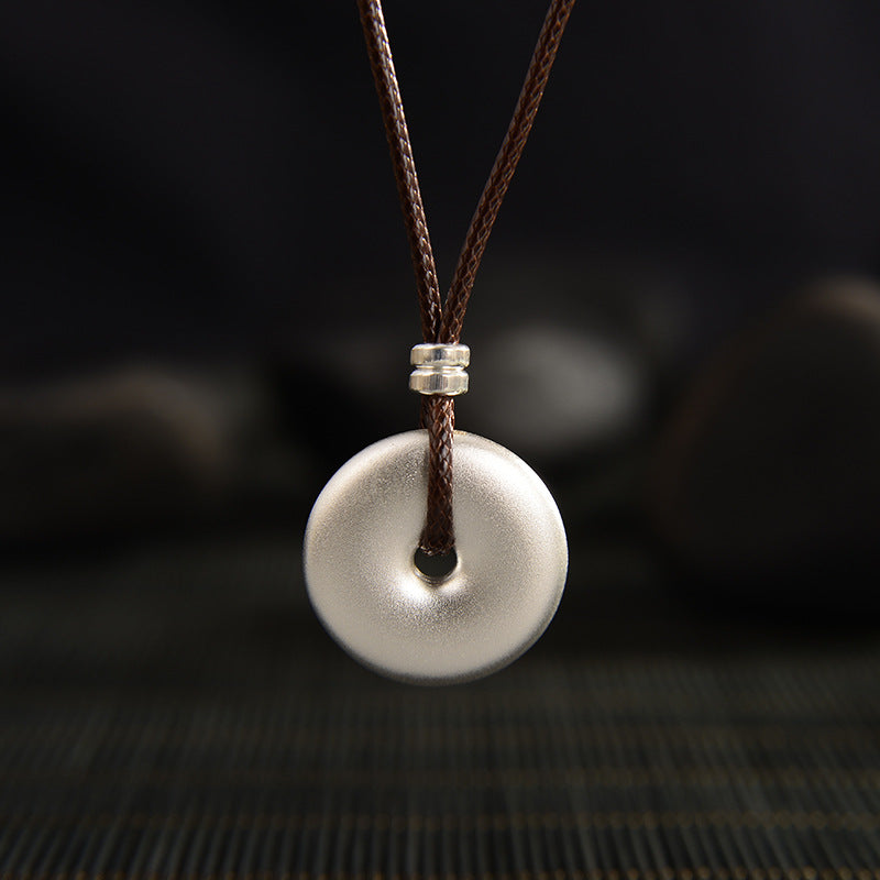 Collier avec boucle en argent sterling 999 et pendentif de 18 mm, symbole de la paix spirituelle