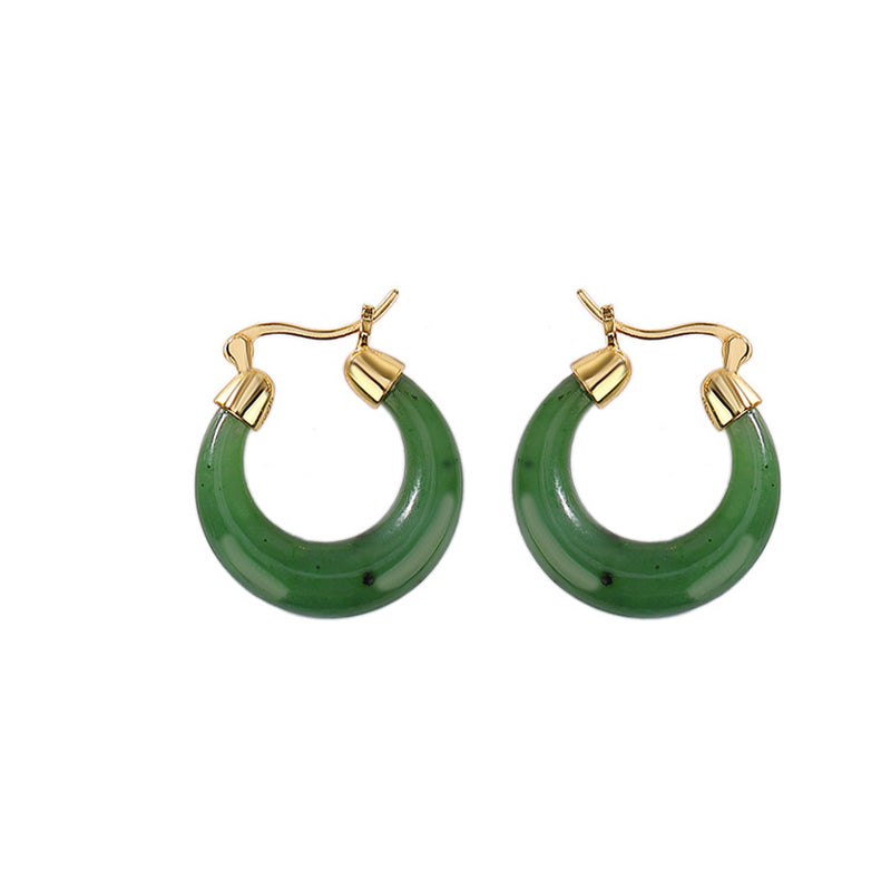 Boucles d'oreilles pendantes porte-bonheur en jade cyan Hetian plaqué or 23 mm
