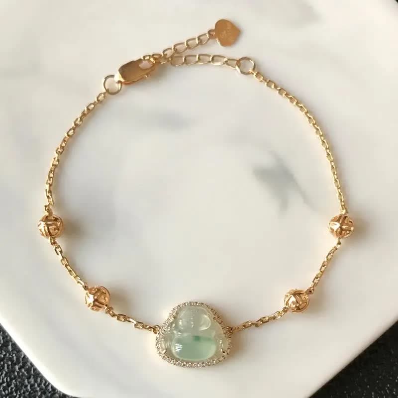 Handmade Jade Bracelet with Laughing Buddha for Abundance