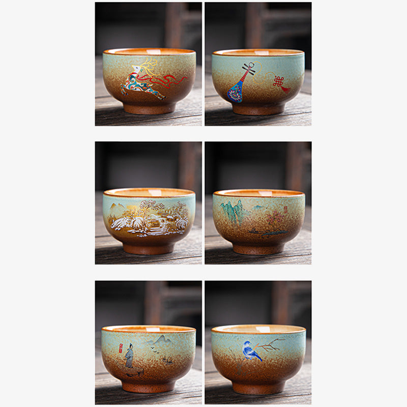 Ceramic Zen Teacup with Deer & Mountain Designs 150ml