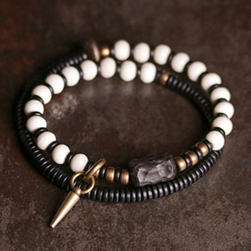 Bracelet spirituel en os de yak, bois d'ébène et cuivre - Unisexe