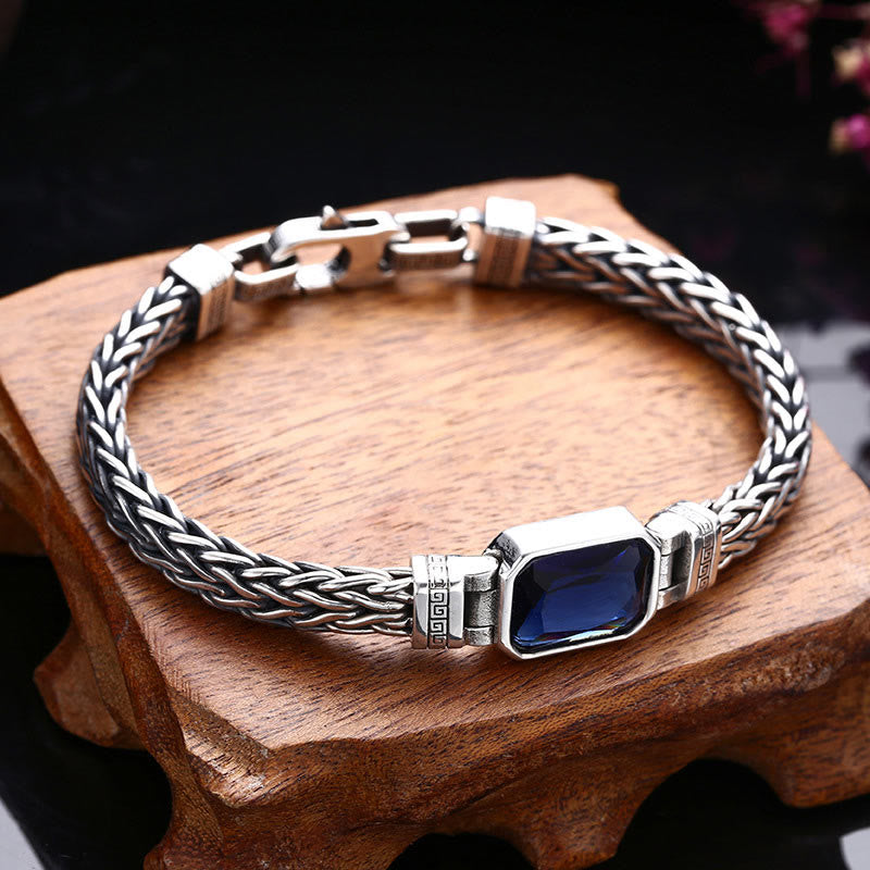 Copper Dragon Bracelet with Blue Acrylic Buckle for Wealth