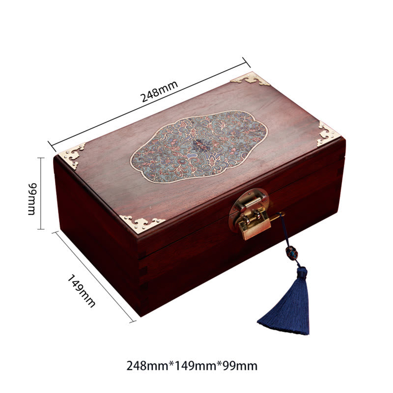 Coffret de rangement pour bijoux fait main en bois de santal rouge antique et palissandre